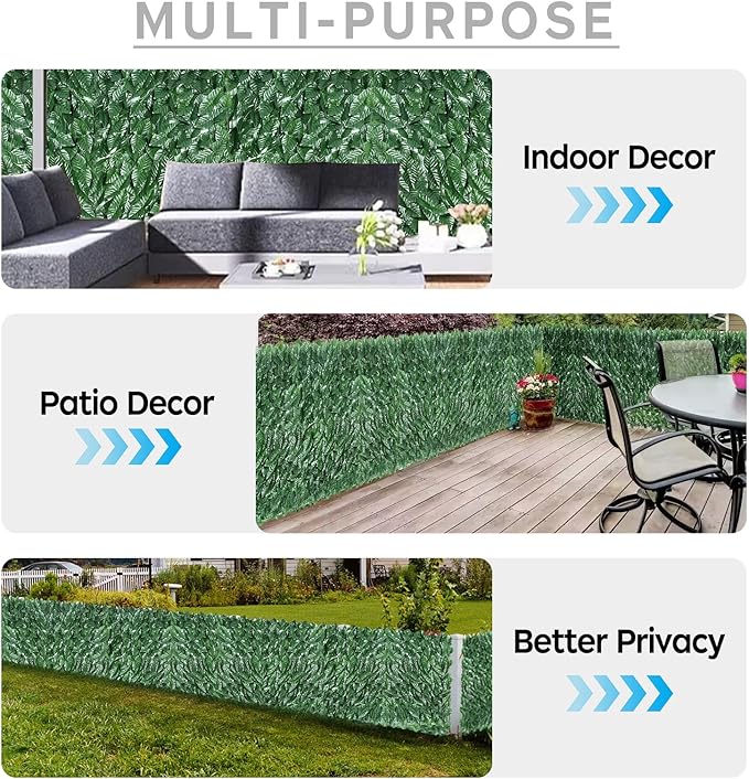 Artificial Ivy Privacy Fence Screen,39.4" X 99" UV-Anti Fake Leaves Plant Vine,Privacy Hedges Wall for Indoor Outdoor Garden Backyard Decor,Color Green Pineapple Leaves