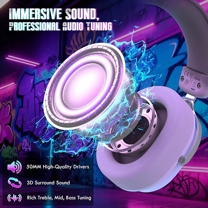 ATTACK SHARK L30PRO Wireless Gaming Headset,7.1 Surround Sound, 50mm Drivers,20ms Low Latency,Detachable Noise-Canceling Microphone, Aluminum Alloy Frame,Quad-Mode Connectivity-White