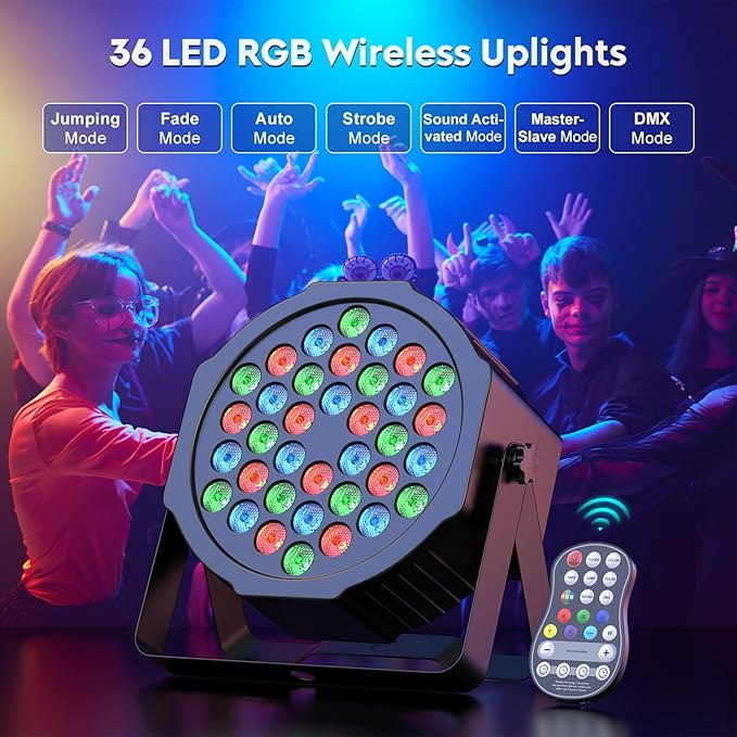 HOLDLAMP Rechargeable Par Lights 36W RGB Battery Powered, Wireless LED Par Lights DJ Uplights Sound Activated& Remote Control for Wedding Events Club Party Church Stage Lighting, 12 Pack