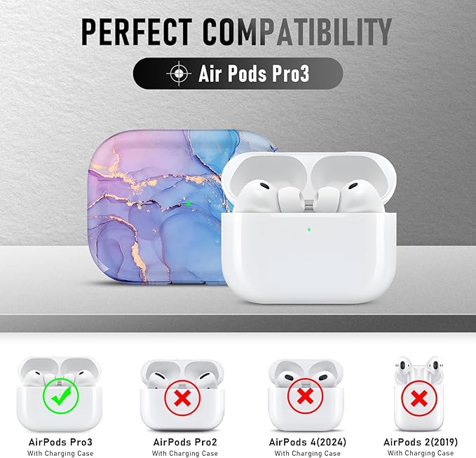 for AirPods Pro 3 Case (2025) with Cleaner Kit, Cute Soft Silicone Cover Compatible AirPods Pro 3rd Genera case with Keychain for Women Men with Keychain for Airpod Pro case(2025) Blue Marble