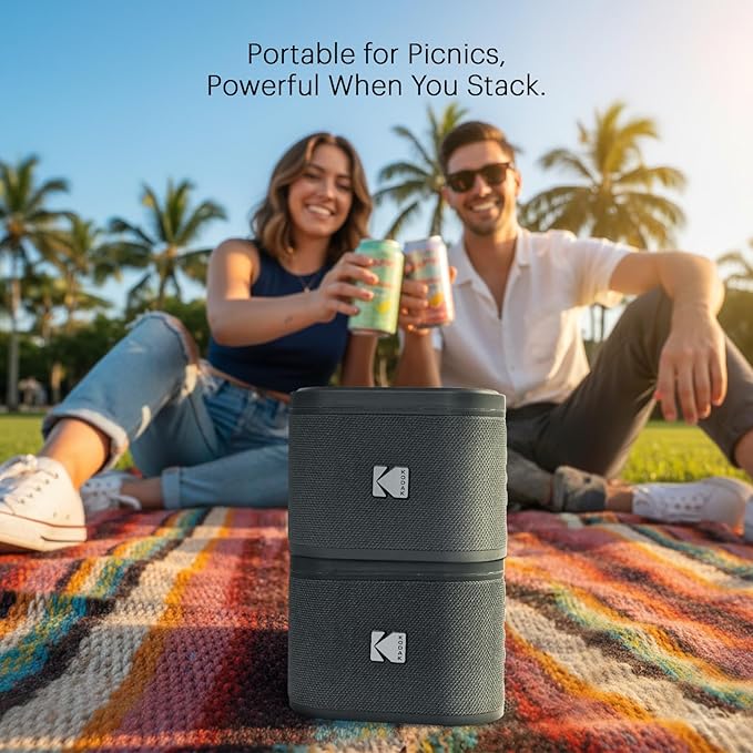 KODAK SOUNDBRIX Magnetic Splittable Bluetooth Speaker V5.4 Wireless Portable Bluetooth Speaker with 4 Speaker Pairing Stereo Sound and 5H Playtime IPX4 Water Resistant for Home Outdoor for Men Women