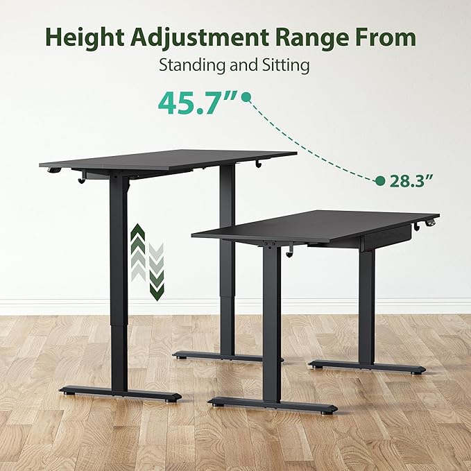 Agilestic Electric Standing Desk with Integrated Drawer, Height Adjustable Desk, Ergonomic Rising 48"x24" Wooden Desk, Sit-Stand Workstation with Memory Presets for Work Home Office, Black