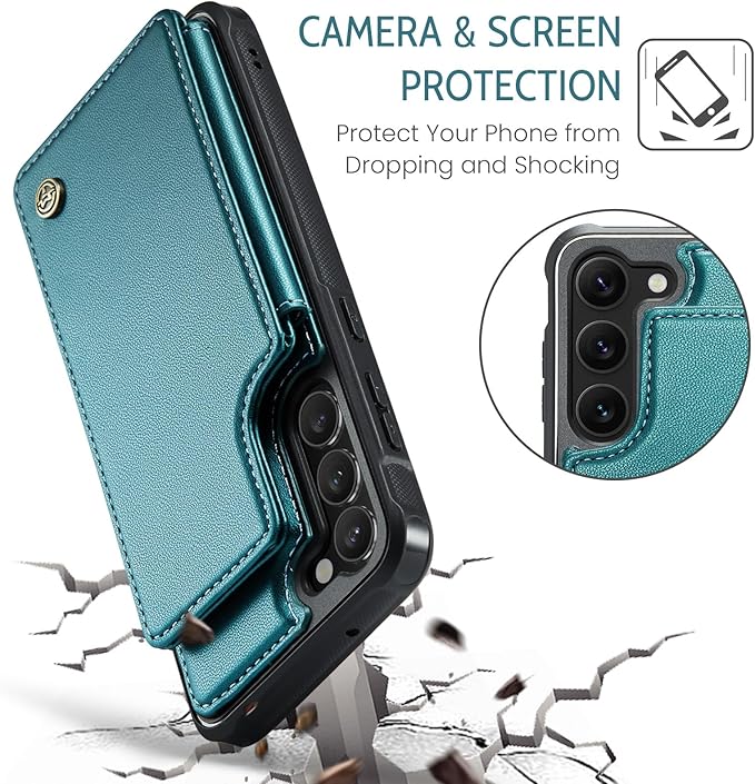 Bemal for Samsung Galaxy S23 Plus Wallet Case with Card Holder, RFID Blocking, Shockproof Leather Kickstand for Men and Women, Durable Protective Phone Cover for 6.6", Bluish Green