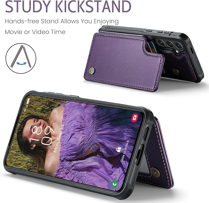 Bemal for Samsung Galaxy S25 Wallet Case with Card Holder, RFID Blocking, Shockproof Leather Kickstand for Men and Women, Durable Protective Phone Cover for 6.2", Purple