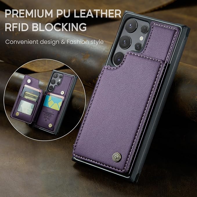 Bemal for Samsung Galaxy S25 Ultra Wallet Case with Card Holder, RFID Blocking, Shockproof Leather Kickstand for Men and Women, Durable Protective Phone Cover for 6.9", Purple
