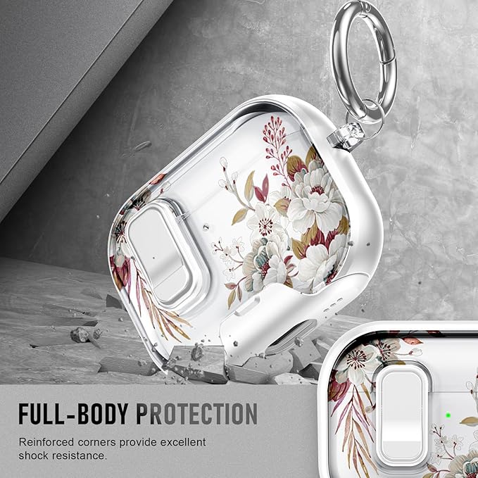 Compatible Airpods Pro 3 Case (2025) with Phone Stand & Cleaner Kit,Cute Flower Print Soft Silicone Lock Clip Apple AirPods Pro 3rd Generation Case, Airpod Pro 3 Cover with Keychain for Women/Girls