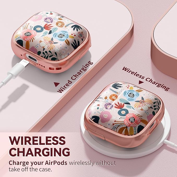 Inesore with Safety Lock for AirPods 4 Case Cover 2024,Floral Cute AirPod 4th Generation Case for Women Girly with Cleaner Kit and Keychain- Pink Berry Flower