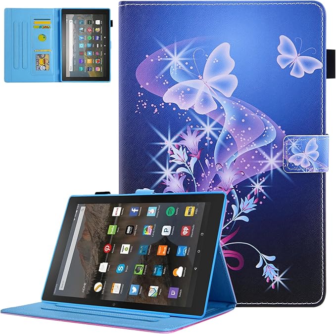 Dteck for Fire Max 11 Tablet PU Leather Protective Folio Fold Stand Case with Auto Sleep Wake, Adjustable Viewing Angles, 4 Card Slots, Slim Cute Case, Purple Butterfly
