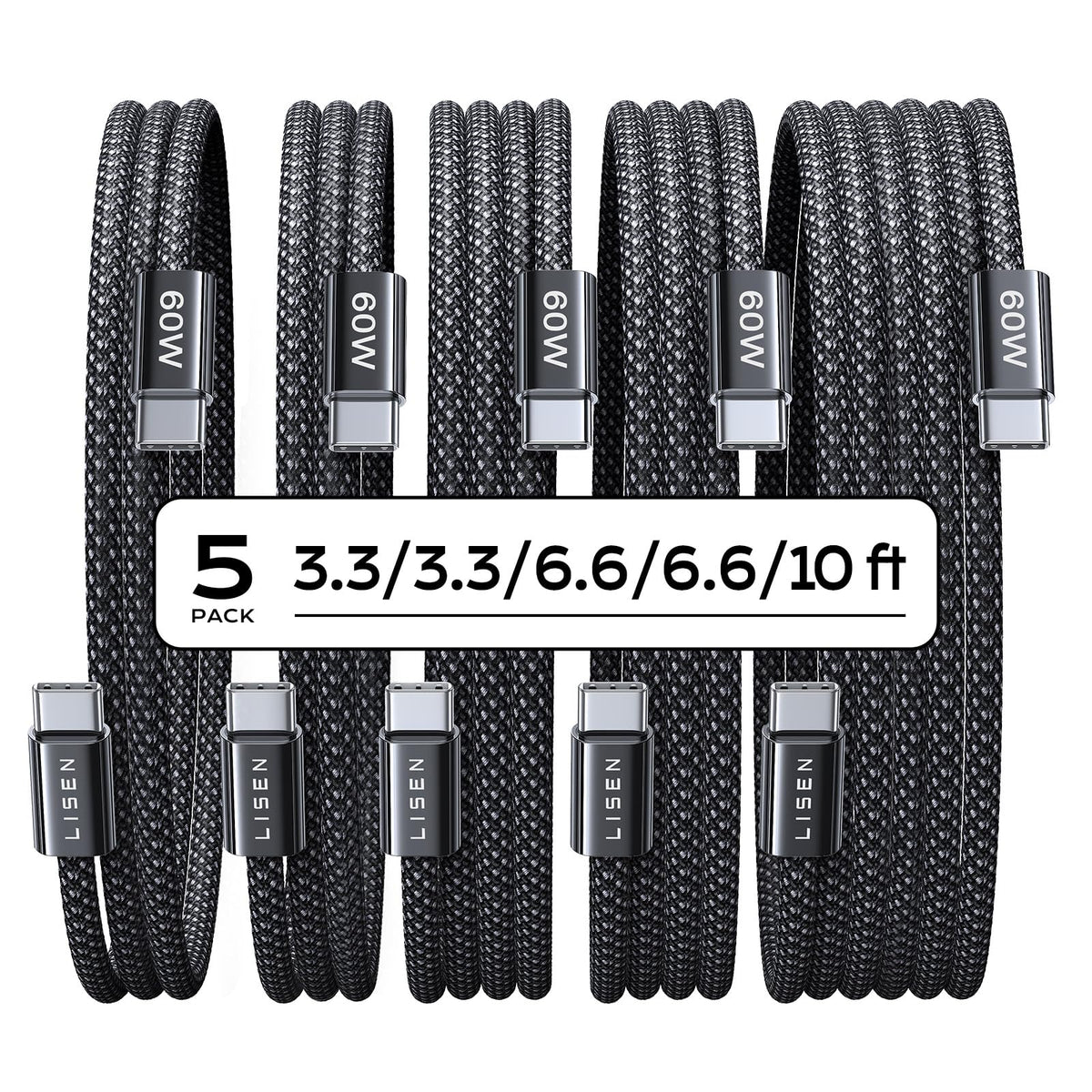 LISEN USB C to USB C Cable, 5-Pack [3.3/3.3/6.6/6.6/ | Charging & Powe - Image 1