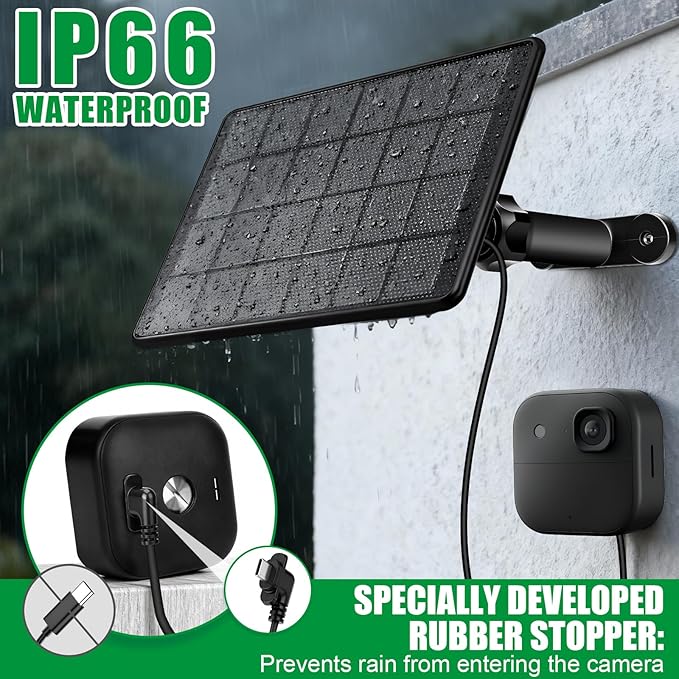 6W Solar Panel for Blink Camera, Solar Charger with Battery Compatible with Blink Outdoor 4(4th Gen)/(3rd Gen) XT3/XT2/XT Camera, with USB-C to Micro USB Port Adapter, 9.8ft Cable, IP66 Waterproof