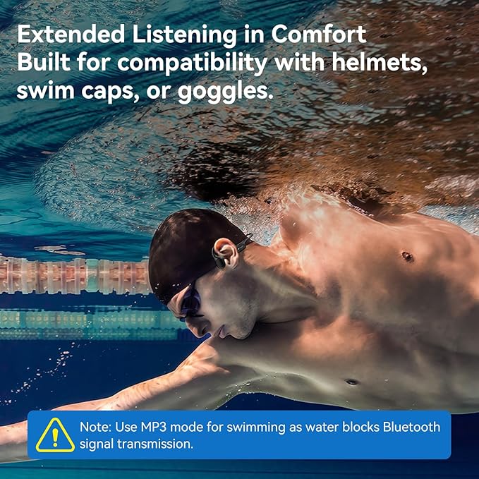 Swimming Headphones IP68 Waterproof, Open Ear Bone Conduction Underwater Headphones Bluetooth 5.4& MP3 with 32GB Memory Card, Soft/Skin/Lightweight Sound Swim Earbuds-SurfAudio(Black)