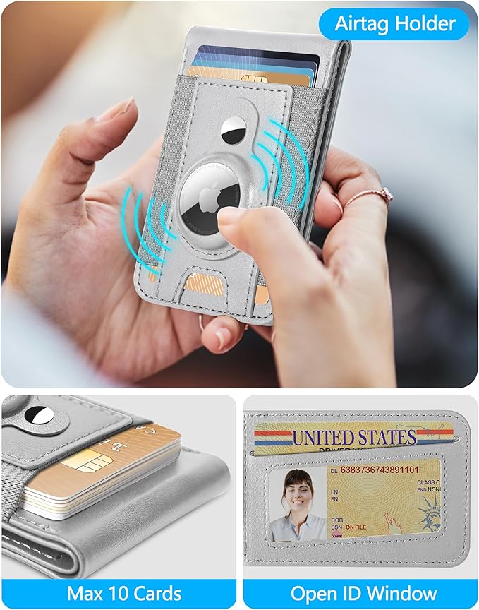 ExtreLife for Magsafe Wallet with Airtag Holder, Magnetic Wallet for iPhone 17/16/15/14/13/12 Series, 9-Card Holder, Open ID Window, Adjustable Stand, RFID Blocking, Grey