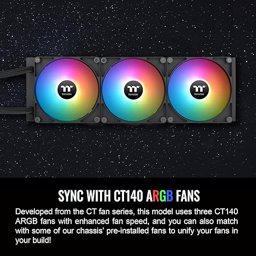 Thermaltake TH420 ARGB Sync V2 CPU Liquid Cooler/AlO Liquid Cooling/Fan 140mm*3/PWM 500~2000 RPM/Mirror Waterblock/MB ARGB Sync Control, CL-W376-PL14SW-A , Black