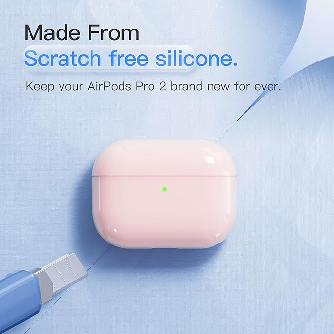Case for AirPods Pro 2 Never-Sretch-Out DamonLight Shock-Proof Protective Semi Hard Silicone Case Compatible with Apple Airpods Pro 2nd Generation (Pale Pink)