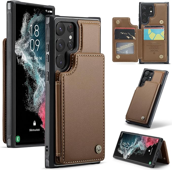 Bemal for Samsung Galaxy S22 Ultra Wallet Case with Card Holder, RFID Blocking, Shockproof Leather Kickstand for Men and Women, Durable Protective Phone Cover for 6.8", Brown