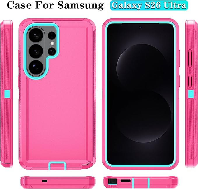 ONOLA Phone Case for Samsung Galaxy S26 Ultra Case with HD Screen Protector, Heavy Duty Shockproof & Dropproof 3-Layer Cover Phone Case for Galaxy S26 Ultra 6.9'',PinkSkyBlue
