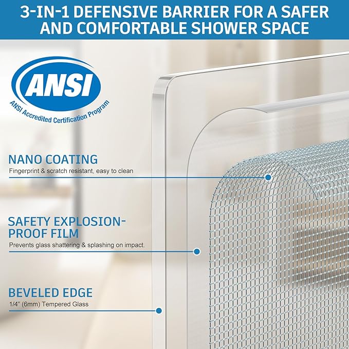 Frameless Shower Door, 56-60" W x 72" H Double Sliding Shower Doors, 1/4" (6mm) Thick Tempered Clear Glass Door with Explosion-Proof Film Nano Coating, Stainless Steel Hardware, Matte Black