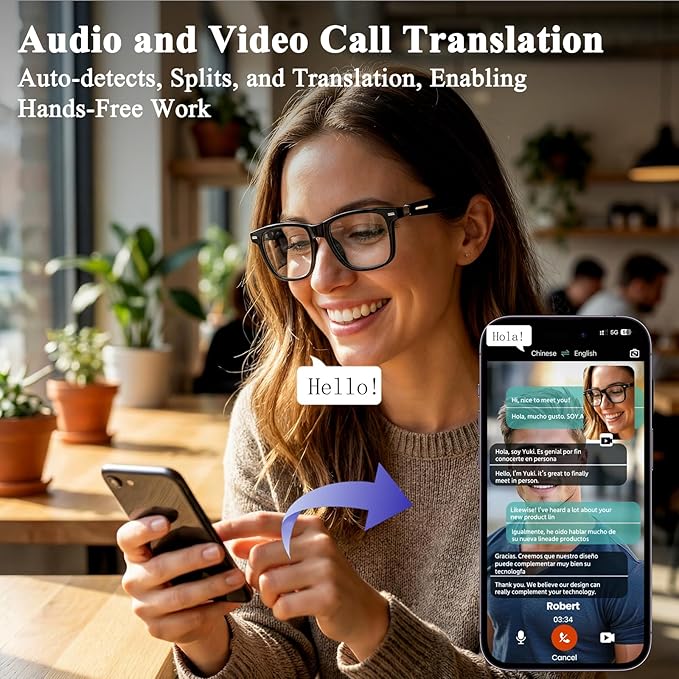 AI Smart Glasses for Men & Women – Bluetooth Glasses w/ 164 Languages Translation, Photochromic Lenses, Music & Hands-Free Calls, UV & Blue Light Protection for Sports Travel Driving Business
