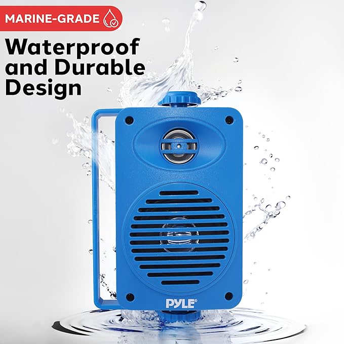 Pyle Wireless Bluetooth Speaker System, 3.5" 2-Way Indoor Outdoor Waterproof Speakers with Polymer Tweeter, Heavy Duty ABS, Quick Connect Terminals, Perfect for Deck, Patio, Poolside, Boats (Blue)