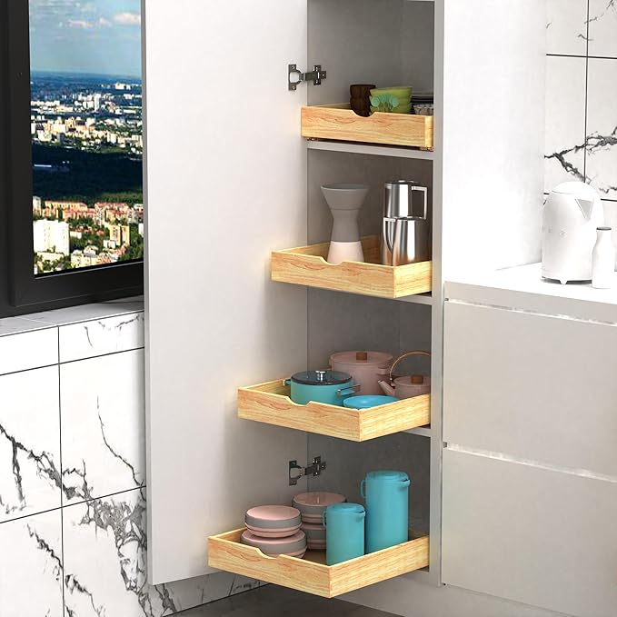 Pull Out Drawers for Kitchen Cabinets, Fully Assembled Wood Cabinet Pull Out Drawer, Pull Out Cabinet Organizer, Fast and Easy DIY Installation, 23”W x 21”D