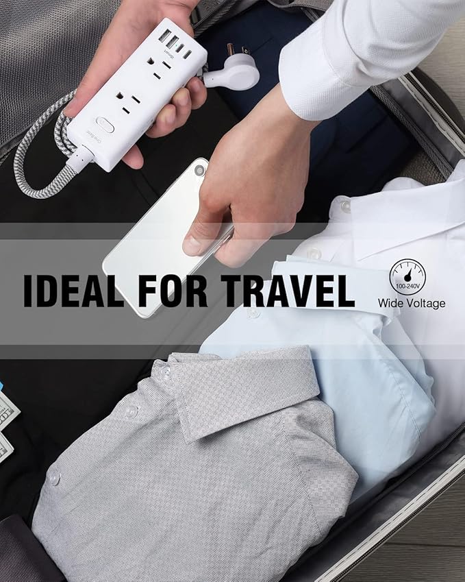 Power Strip Surge Protector - 6 Widely Outlets with 4 USB Ports (2 USB C), 3-Side Outlet Extender Strip, 6 Ft Extension Cord Flat Plug, Wall Mount Small Power Strip for Travel Home Office College Dorm