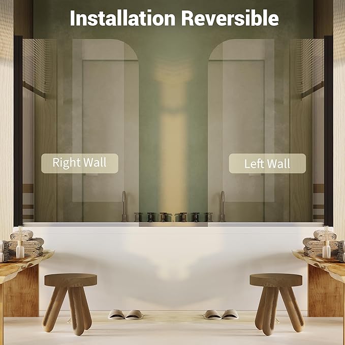 Bathtub Shower Screen 32 Inch W x 55 Inch H, Curved Splash Screen for Tub, 6mm Tempered Glass with Matte Black Aluminum Frame, Space-Saving Bathroom Upgrade
