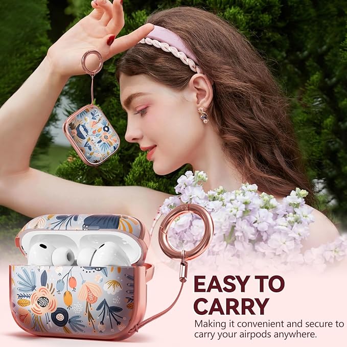 Inesore for AirPods Pro 3 Case 2025 with Lock, for Women Girly Floral Cute Case Compatible with Apple Airpods Pro 3rd Generation Cover, with Phone Stand,Keychain & Cleaner Kit-Blue Flower