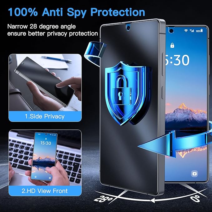 Uyiton for Samsung Galaxy S25 Ultra Matte Privacy Screen Protector - Anti-Fingerprint Anti-Spy Shatterproof Full Coverage Case Friendly 9H Tempered Glass Screen Cover, 2 Pack