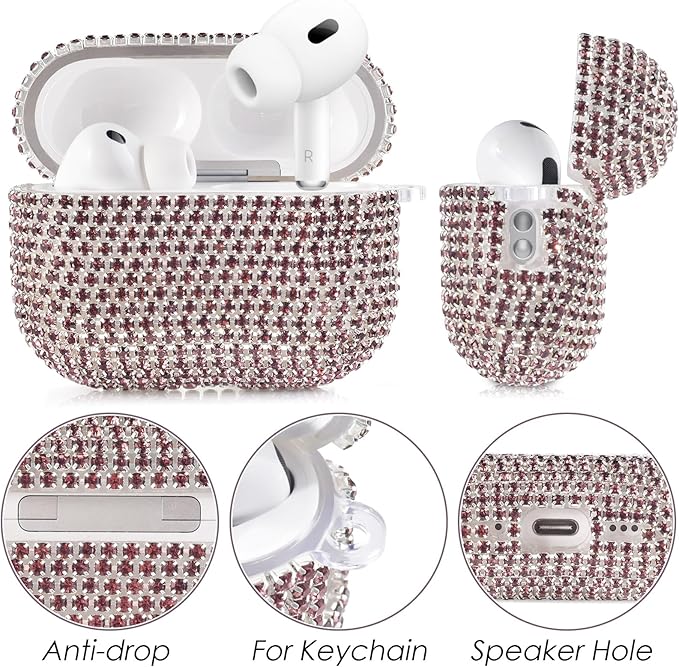 Bling Airpods iPods Pro 3 Case Cover 2025, VISOOM Rhinestone Airpods Pro 3 Cases Cute Glitter Jewelry Airpod iPod Pro3 Cases for Sparkly Apple AirPods iPods Pro 3rd Gen Case with Keychain for Women