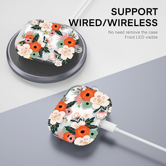 Maxjoy for AirPods Pro 3rd Generation Case, Clear AirPods Pro 3 Case for Women Girly Cute Soft AirPod Pro 3 Cover with Keychain Strap for AirPod Pro 3rd Gen Cover 2025, Floral