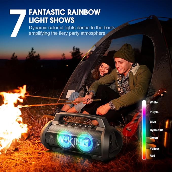 W-KING Portable Bluetooth Speaker with Wireless Microphone, 120W Peak 70W RMS Waterproof Speakers with Subwoofer Outdoor Speakers Bluetooth Boombox/42H/Bass Up/DSP/AUX/Stereo Pairing