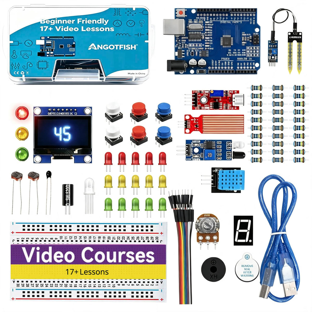 ANGOTFISH Arduino-Compatible Starter Kit for Beginners with OLED & Videos