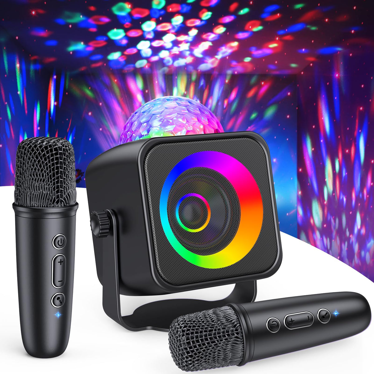 Portable Karaoke Microphone Machine: Bluetooth Karaoke Speaker with Disco Light Wireless Microphones for Adults Kids Toys for Boys Age 4-7 8-12 Birthday Gifts for 3-15 Year Old Teen Boy Kid