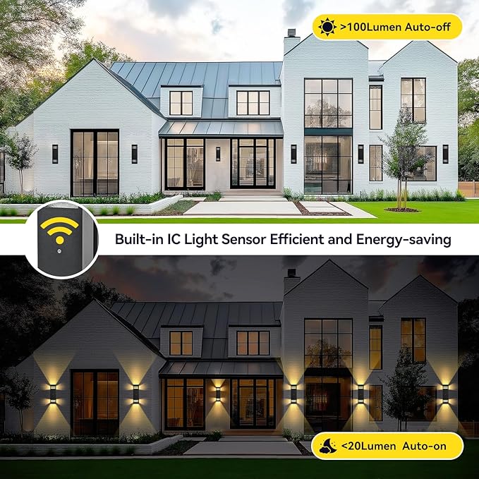 Dusk to Dawn Outdoor Wall Light 2 Pack, Modern Exterior Lighting Fixtures for House, Black Outdoor Sconce Lights with LED Bulbs, Up Down Lights, Outside Garage Lights for House, Porch, Door