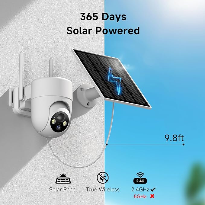2K Solar Security Cameras Wireless Outdoor, 4PCS Outdoor Camera Wireless with 360° View, Cameras for Home Security with Color Night Vision, Only Support 2.4GHz Wi-Fi, 4 Pack, White