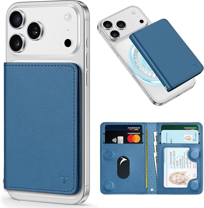 TUCCH for Magsafe Phone Wallet, RFID Blocking [6 Card Slots] [Clear ID Window] PU Leather Folio Women Men Magnetic Card Wallet for iPhone 17 16 15 14 13 12/Pro/Pro Max/Plus/Air, Light Blue