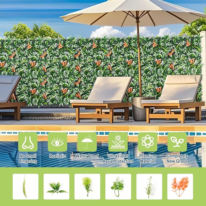 20"X20" Artificial Boxwood Panels, 8PCS Grass Wall Hedge Panels UV-Protected Greenery Privacy Hedge Screen, Grass Backdrop Wall for Indoor Outdoor Patio Balcony, Party Garden Fence Decor