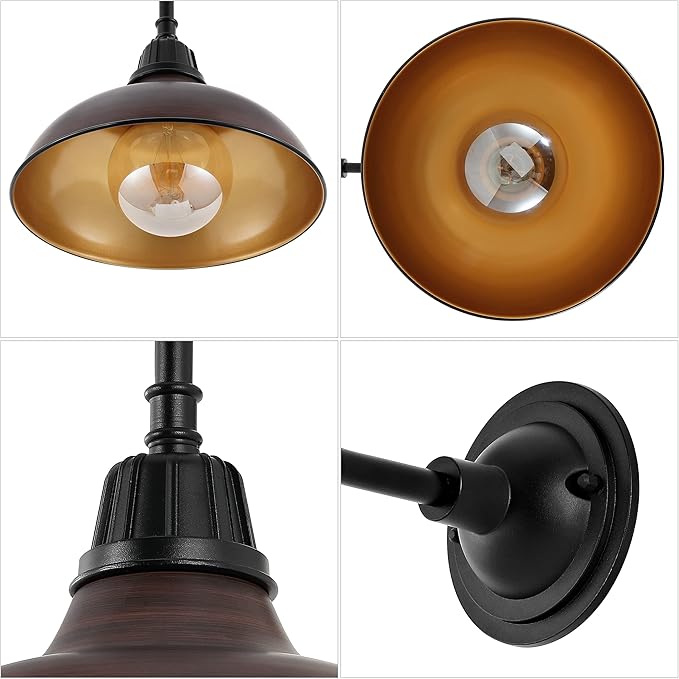 JONATHAN Y JYL7613G Aurora 12.25" 1-Light Farmhouse Industrial Indoor/Outdoor Iron LED Gooseneck Arm Outdoor Sconce Metal Bowl Shade Vintage Cottage Rustic Porch Patio Yard Barn, Wood Finish/Copper