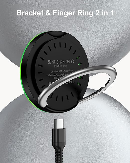 Android MagSafe Wireless Charger Pad with Stand??15W Fast Charging Magnetic Pad for Samsung Galaxy S25 Ultra/S24, iPhone 17/16e/15/14, Google Pixel 9a/10 Pro XL, AirPods, Qi-Enabled Cordless Charger