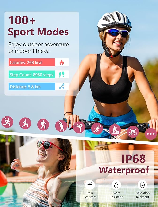 Smart Watch, 1.83'' Smartwatch Women Men Answer Make Calls, Alexa Fitness Watch, IP68 Waterproof Fitness Tracker Watch, Heart Rate Monitor, 100+ Sports Pedometer Watch, Timer for android & iOS Phone