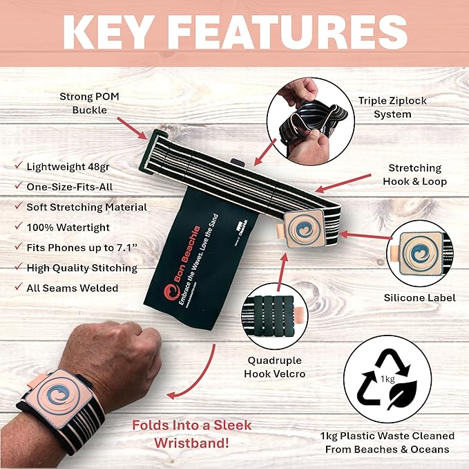 Waterproof Phone Pouch Wristband - Anti-Theft, Watertight Phone Case (IP68), Small Dry Bag for Beach, Surfing and Hiking Black