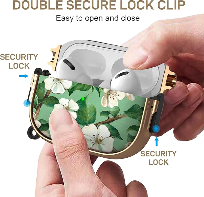 Maxjoy for AirPods Pro 2nd/1st Generation Case with Lock, Flower AirPods Pro 2 Case Lock Protective Cute AirPod Pro Cover for Women Men with Keychain for Airpod Pro (2023/2022/2019), Floral