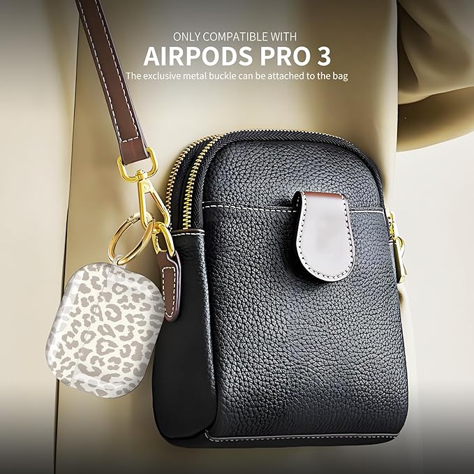 Compatible with AirPod Pro 3 (2025),Cute Case Cover for Women & Men, Full Protection Shockproof Hard Case with Keychain, Wireless Charging Case Accessories(Light Leopard Print)