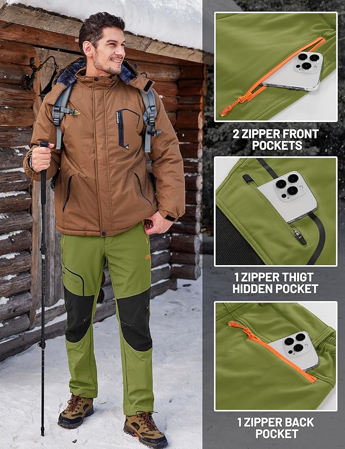 TACVASEN Men's Snow Ski Pants Fleece Lined Winter Pants for Men Water Resistant Thermal Snowboard Hiking Hunting Work