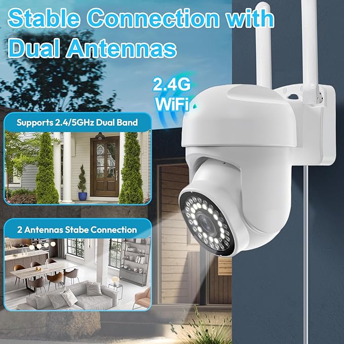 3MP Security Camera Outdoor, 2K HD Cameras for Home Security, Support 2.4GHz WiFi, 360° PTZ Auto Tracking, 2-Way Audio, Motion Detection and Siren, Cloud/SD Storage, Waterproof