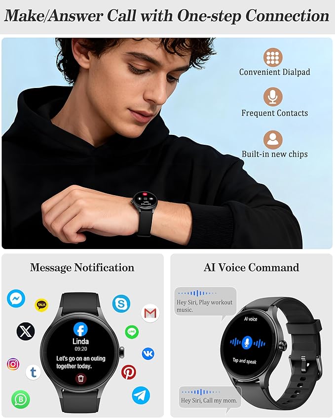 Smart Watch for Women, Ladies & Men, 1.27'' Fitness Watch [41mm case] with Call Receive/Dial, Heart Rate/Stress/Sleep Monitor, AI Voice, IP68 Waterproof Smartwatch with Calculator, Calendar, Games