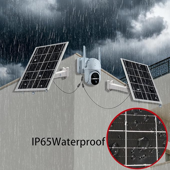 5V 16W Solar Panel for Security Camera IP65 Waterproof USB Solar Panel Charger Type-C Port、Micro USB Port＆DC Port Solar Sanels for Cameras with 9.8ft Charging Cable (8W White 2pack)