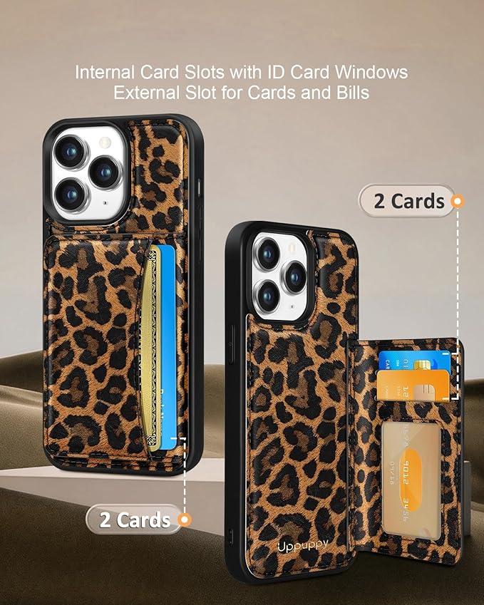 for iPhone 11 Pro Case with Wallet - Fits 4 Card Slots, Compatible with MagSafe for Women Aesthetic Durable PU Leather Credit Card Holder Kickstand Phone Cover for Apple 11 Pro, Leopard
