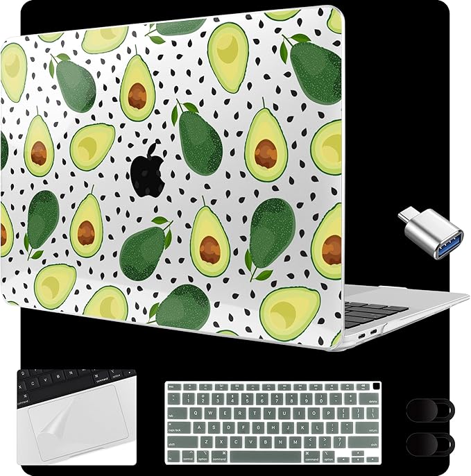 MEEgoodo for MacBook Air 13.3 inch Case 2021 2020 2019 2018 A2337 M1 A2179 A1932, Laptop Shell for MacBook Air M1 with Keyboard Webcam Cover & Trackpad Film & Type C Adapter,Avocado