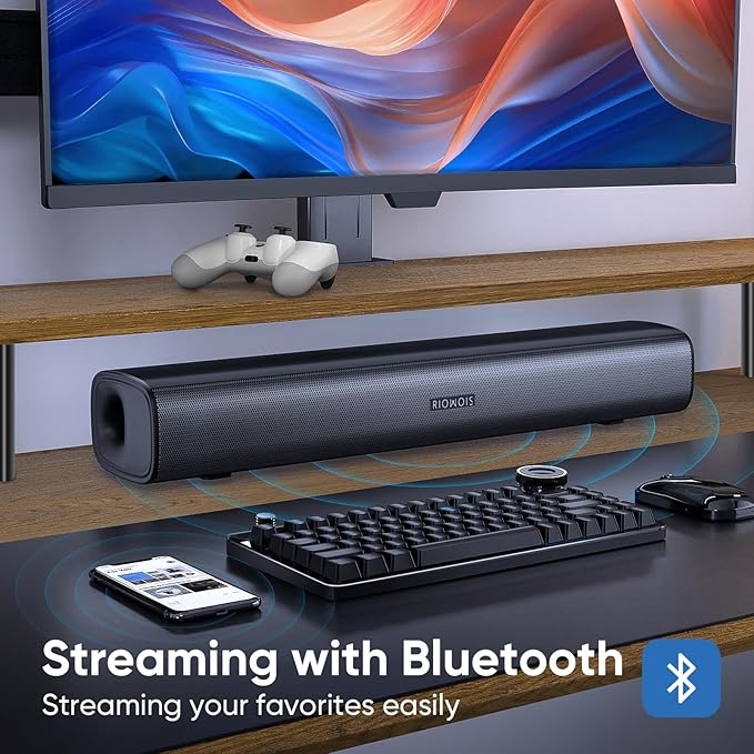 Sound Bar for Smart TV, Soundbar for TV with Bass Reflector and Easy Set up, Home Audio Surround Sound System for TV PC Projector, Wall Mountable